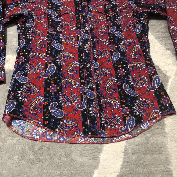 VTG Wrangler Western Shirt Men X-Long Tails M 16-33 Blue Paisley Rockabilly USA - Picture 6 of 14